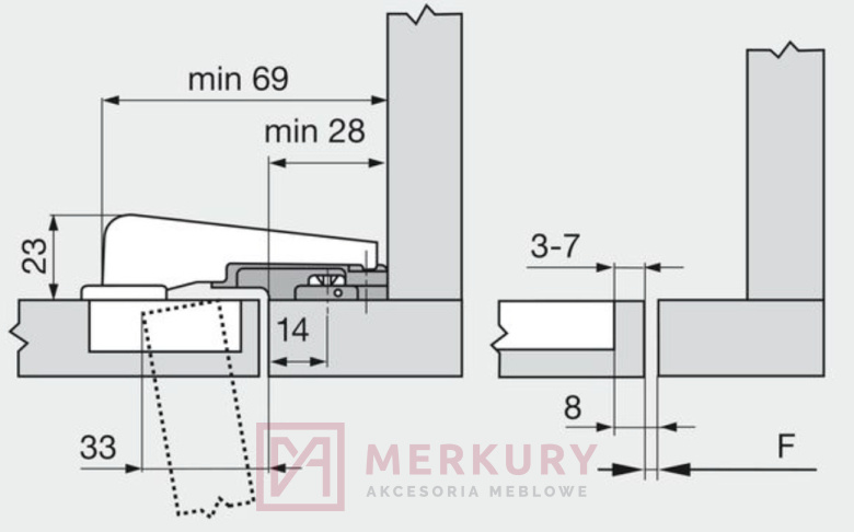 MERKURY Akcesoria Meblowe Zawias meblowy MODUL równoległy wpuszczany